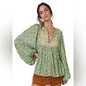 Spell & The Gypsy Collective Emerald Madame Peacock Blouse XS NWOT